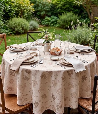Toalha de Mesa Impermeável Jacquard Flor Redonda Sob Medida