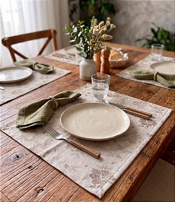 Jogo Americano Impermeável Jacquard Flor Kit com 10 Unidades