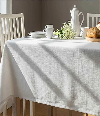 Toalha de Mesa Branca Textura Retangular 6 Lugares
