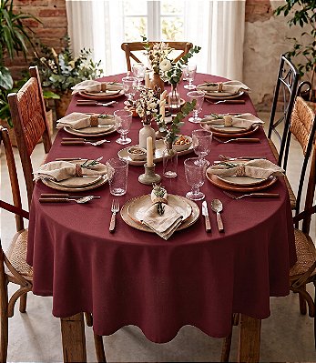 Toalha de Mesa Impermeável Cor de Vinho Oval Sob Medida