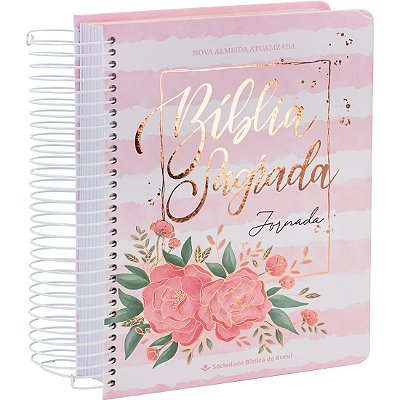 Bíblia Sagrada NAA - Jornada - Espiral - Aquarela Rosa - Com Adesivos e Aba de Bíblia