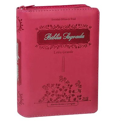 Bíblia Sagrada Pequena - ARC - Letra Grande - Capa Luxo Com Zíper - Pink Fuxia