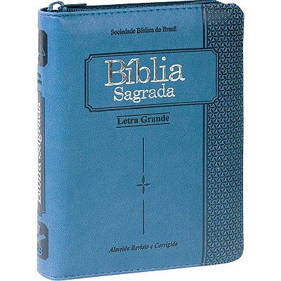 Bíblia Sagrada Pequena - ARC - Letra Grande - Capa Luxo Com Zíper - Azul