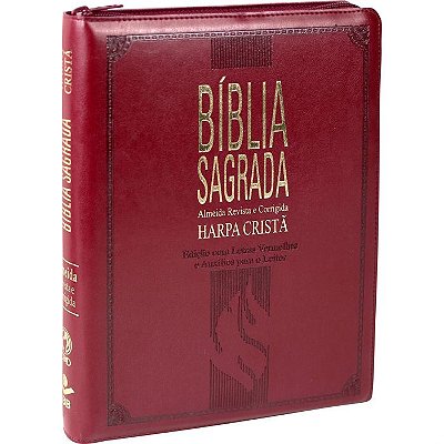 Biblia Sagrada Harpa Cristã - ARC - Letra Gigante - Edição Letras Com Vermelhas - Auxílio - Zíper - Vinho