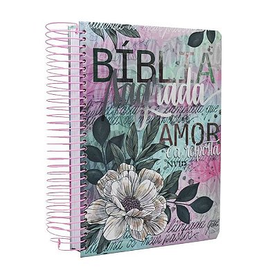Bíblia Anote NVI - Espaço Para Anotações - Capa Dura Espiral - Flor Artística