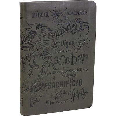 Bíblia Sagrada JesusCopy - NAA - Capa Luxo/Lettering - Cinza