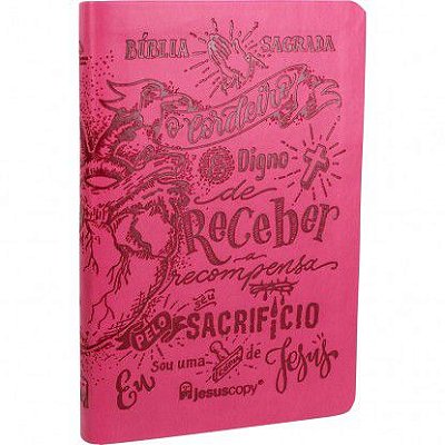 Bíblia Sagrada JesusCopy - NAA - Capa Luxo/Lettering - Rosa