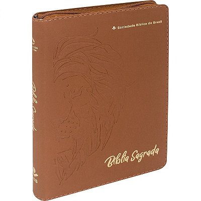 Bíblia Sagrada Letra Grande - com zíper - NAA - Linha Ouro - Caramelo