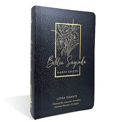 Bíblia Grande Harpa Cristã Popular Letra Gigante Floral Preta - ARC