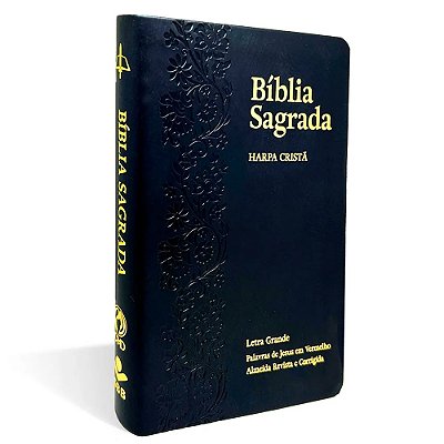 Bíblia Sagrada - Harpa Cristã Luxo - Letra Grande - Floral Ramos - Preta - ARC