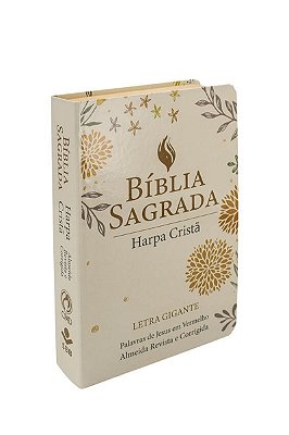 Bíblia Sagrada ARC, Letra Gigante, Harpa Cristã, Capa Dura Floral Bege