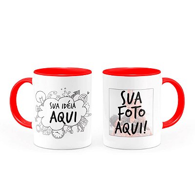 Caneca Personalizada Alça e Interior Vermelho 320ml