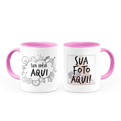 Caneca Personalizada Alça e Interior Rosa 320ml