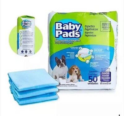 Tapete Higiênico Baby Pads para Cães - 50 unidades - 60 x 65 cm