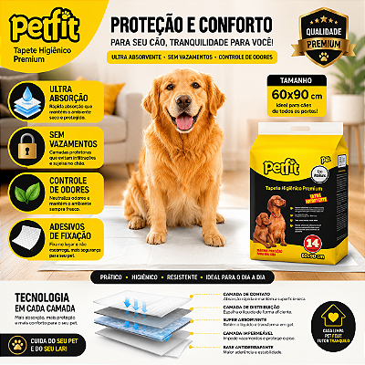 Tapete Higiênico Petfit Premium Slim Tam 90x60 com 30 Unidades