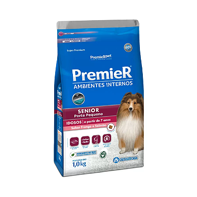 Ração Premier Senior Ambientes Internos para Cães Adultos 7+ Sabor Frango e Salmão 1kg