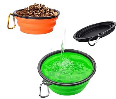 Bebedouro Comedouro portátil retrátil de silicone para Pet cachorro e gato