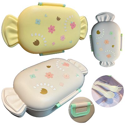 Marmita Bala Candy Infantil Divisória Lancheira Colher Garfo