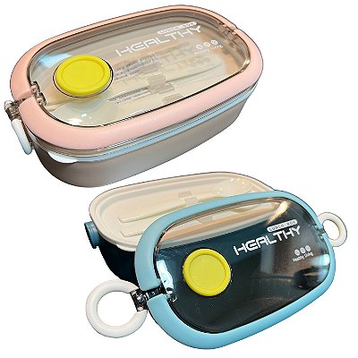 Marmita Plástica Transparente 900ml com Travas Garfo Colher