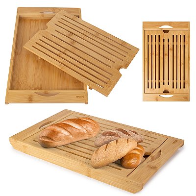 Tábua De Corte Migalheira De Pão Bolo Com Bandeja Em Bambu