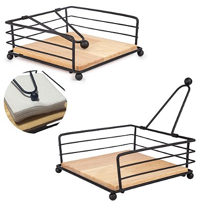 Porta Guardanapo de Mesa Metal Preto Fosco com Peso Suporte