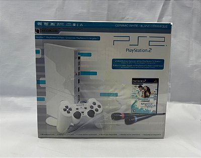 Console PlayStation 2 Slim Ceramic White Singstar Pop Lacrado - PS2 Slim