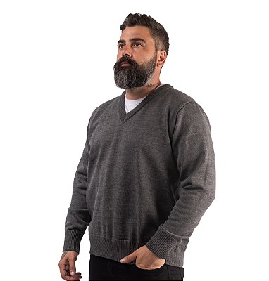 Suéter Em Lã Gola V Cinza Para Personalizar Uniformes