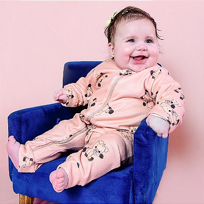 Macacão Longo com Zíper em Malha Soft Peluciado Sem Pé Nude Ruanito Bebê