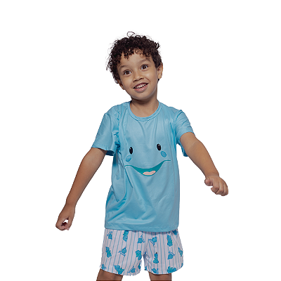 Pijama No Mundo da Lua KIDS  Nino Azul Carinha - Turmatube