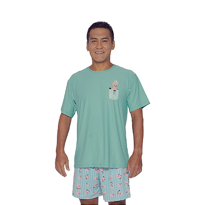 Pijama No Mundo da Lua Adulto Masculino Ruanito Verde Bolso - Turmatube