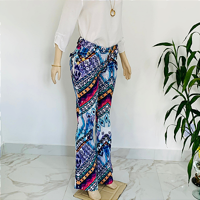 Calça Flare IMAGIVAN, SemiNova. Multicolor Estampa Geométrica