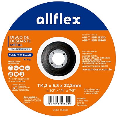 Disco Desbaste allflex 115MM 4.1/2x1/4x7/8
