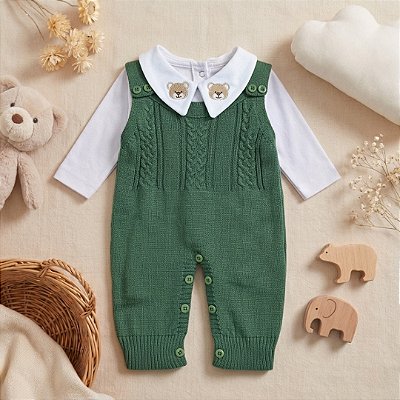 Jardineira Tricô com Body Gola Bordada Madri