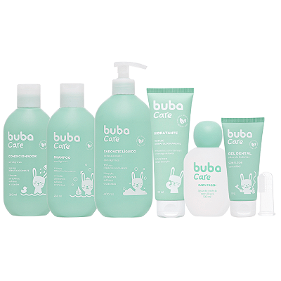 Kit Higiene Infantil Buba Care - Sabonete Líquido, Shampoo, Condicionador, Hidratante, Colônia e Gel Dental