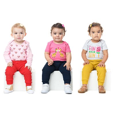 Kit Body Manga Curta, Body Manga Longa e Mijão Feminino