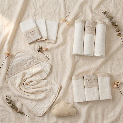 Kit Enxoval Loupiot Nature – Cueiro, Fralda, Pano de Boca e Toalha Soft