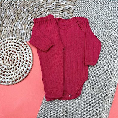 Conjunto Canelado Body Manga Longa e Calça