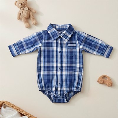 Body Camisa Xadrez de Tecido Manga Longa Menino