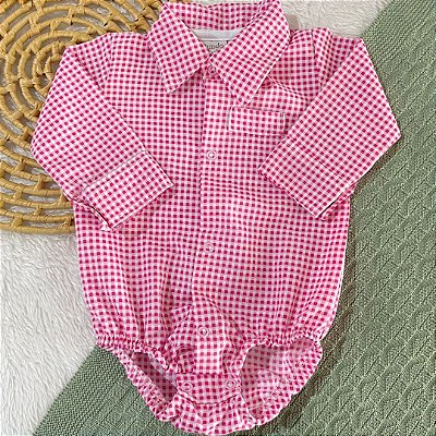 Body Camisa Xadrez de Tecido Manga Longa Menina