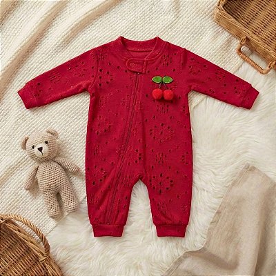 Macacão Ziper Manga Longa com Aplique 3D