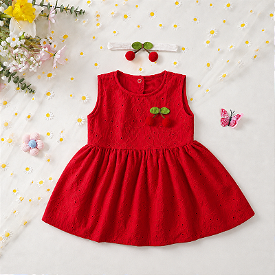 Vestido Manga Cavada com Faixinha de Cabelo Infantil