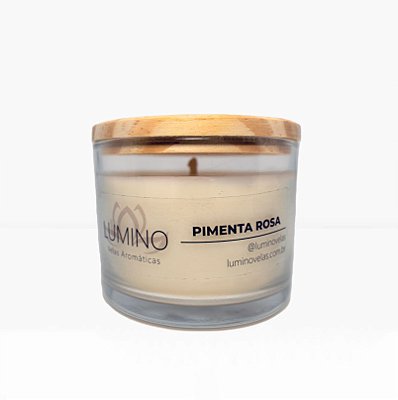 Vela Aromática Pimenta Rosa - Tampa de Madeira 100g