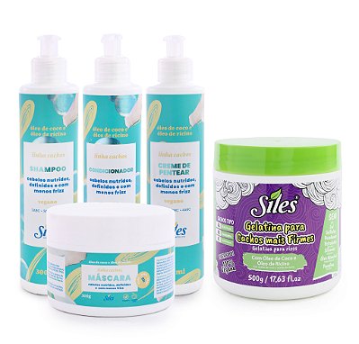 Kit Linha Cachos com Óleo de Coco e Óleo de Rícino + Gelatina Para Cachos Firmes