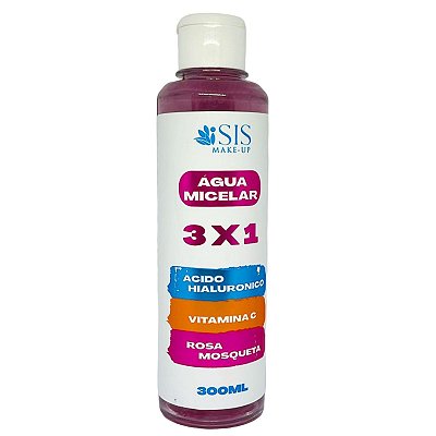 Agua Micelar 3x1 Acido Hialurônico Vitamina C Rosa Mosqueta Isis Make UP 300ml