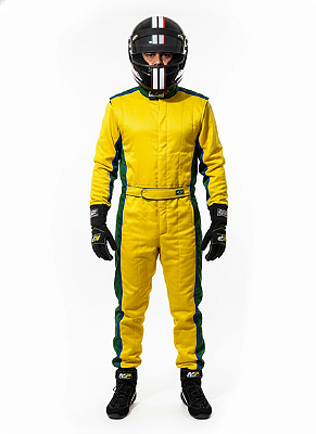 Macacão Acolchoado Modelo FOX 2 - Cor 1: Amarelo Cor 2: Verde Bandeira Cor 3: Azul Royal