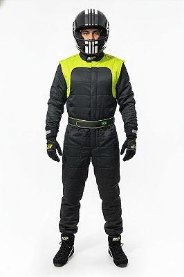 Macacão Acolchoado Modelo V - Cor 1: Preto Cor 2: Verde Fluor