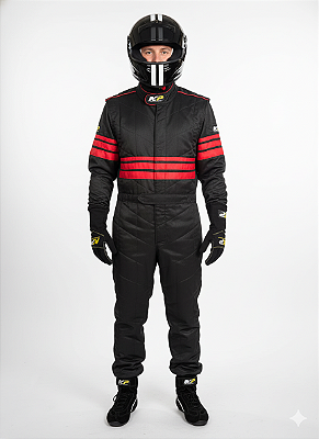 Macacão Acolchoado Modelo I - Cor 1: Preto Cor 2: Vermelho