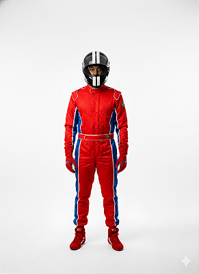 Macacão Acolchoado Modelo FOX 2 - Cor 1: Vermelho Cor 2: Azul Royal Cor 3: Branco