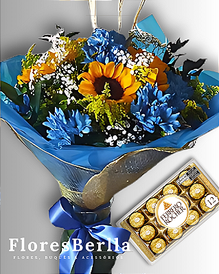 Arranjo de girassol mix com  12 ferreiro Rocher.