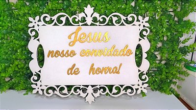 Placa Decorativa para Casamento na cor branca com escrita dourada